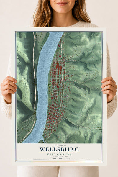 Map of Wellsburg, West Virginia, 18 x 24 inch unframed archival matte print