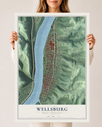 Map of Wellsburg, West Virginia, 24 x 36 inch unframed archival matte print