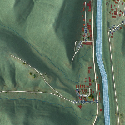 Close-up of the map of West Hamlin, West Virginia print showing street and building detail