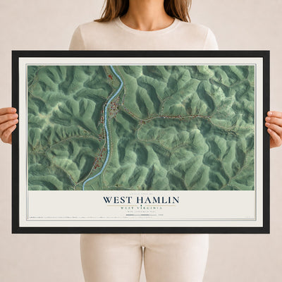 Map of West Hamlin, West Virginia, 18 x 24 inch print in a black wood frame