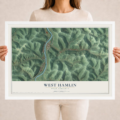 Map of West Hamlin, West Virginia, 18 x 24 inch print in a white wood frame