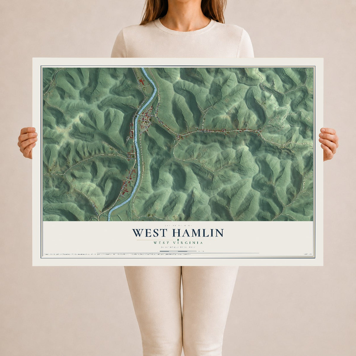 Map of West Hamlin, West Virginia, 24 x 36 inch unframed archival matte print