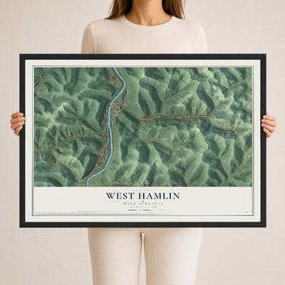 Map of West Hamlin, West Virginia, 24 x 36 inch print in a black wood frame