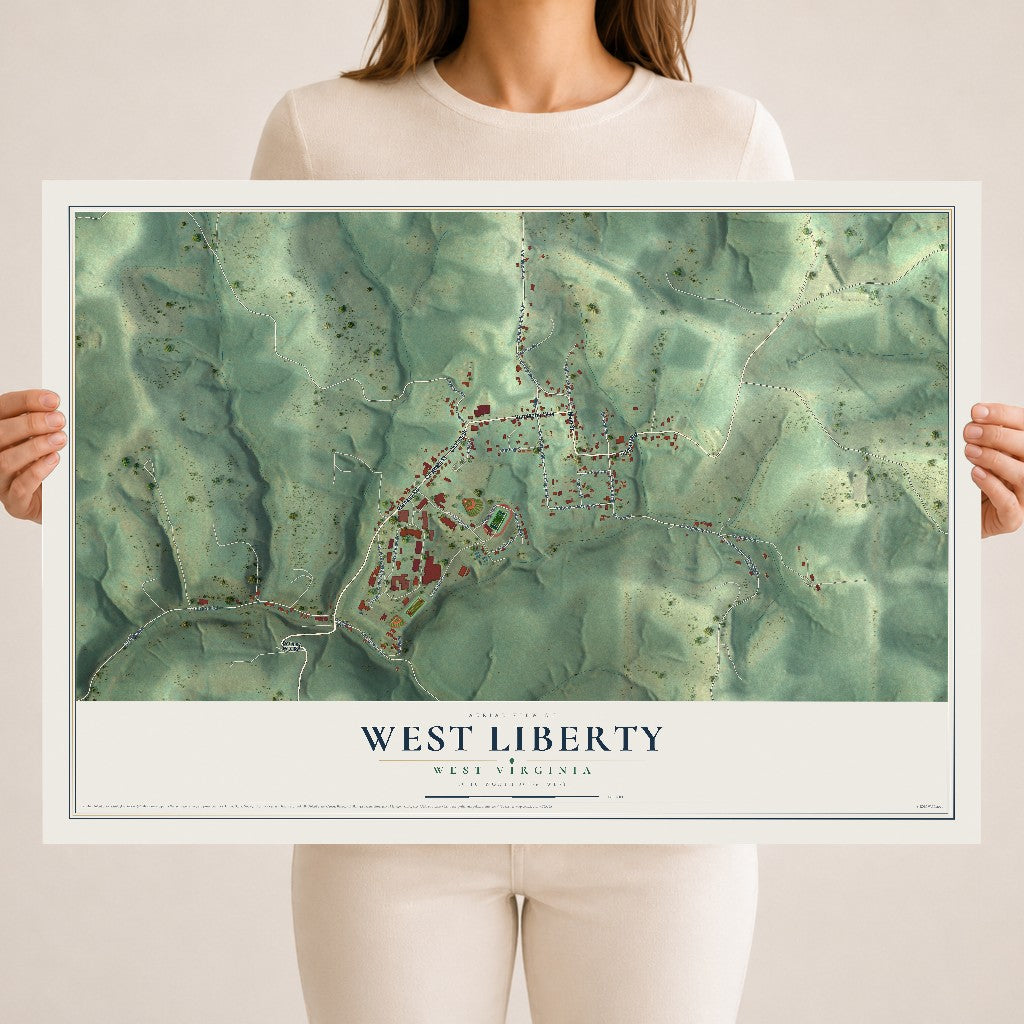 Map of West Liberty, West Virginia, 18 x 24 inch unframed archival matte print