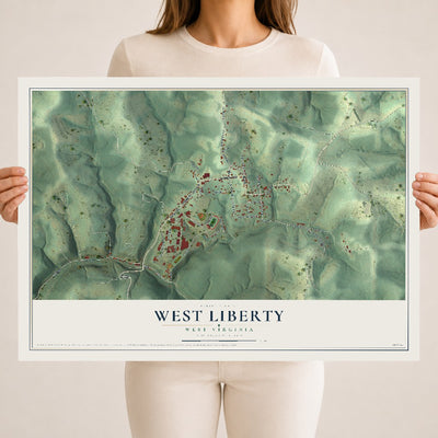 Map of West Liberty, West Virginia, 18 x 24 inch unframed archival matte print