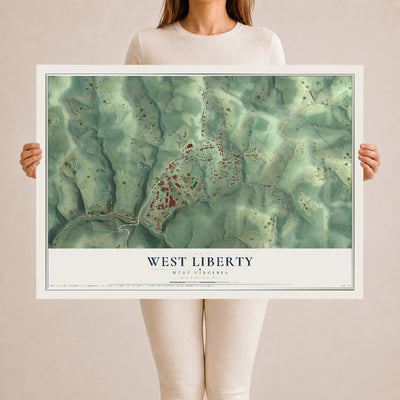 Map of West Liberty, West Virginia, 24 x 36 inch unframed archival matte print