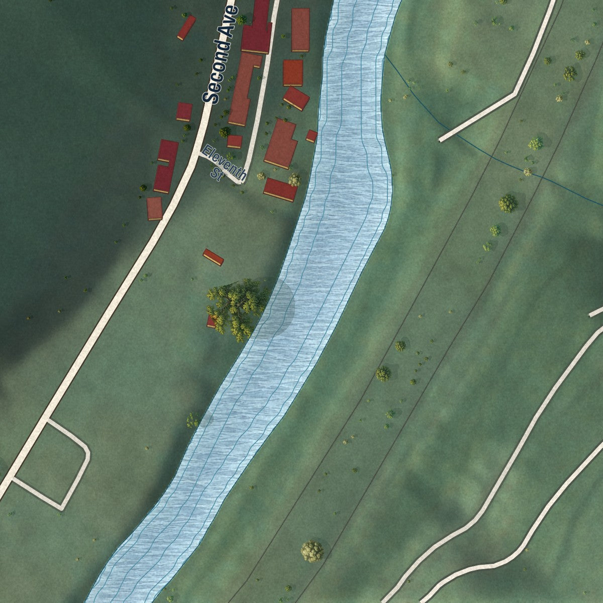 Second close-up of the map of West Logan, West Virginia print showing more streets and buildings