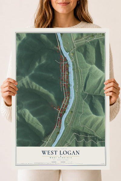 Map of West Logan, West Virginia, 18 x 24 inch unframed archival matte print