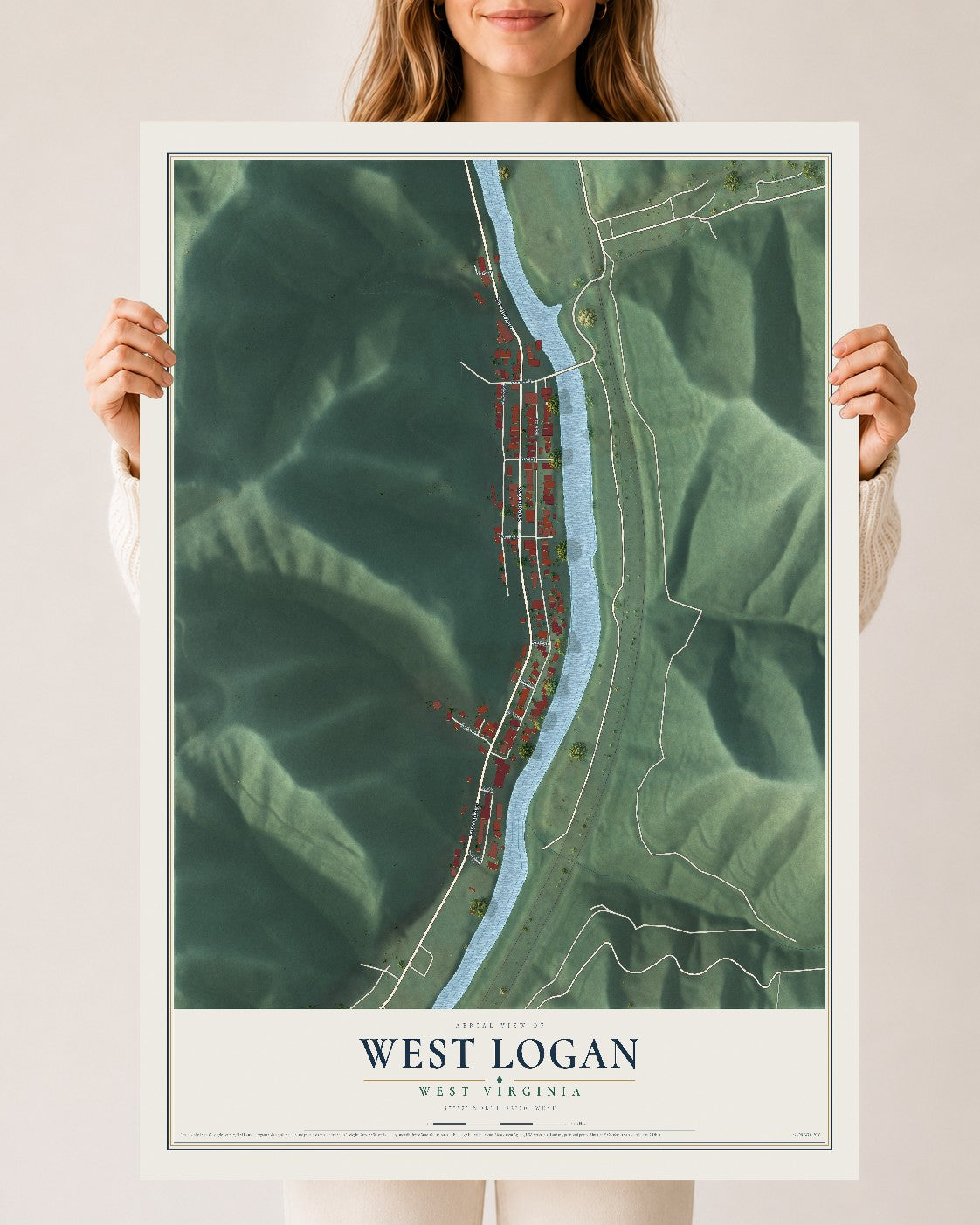 Map of West Logan, West Virginia, 24 x 36 inch unframed archival matte print