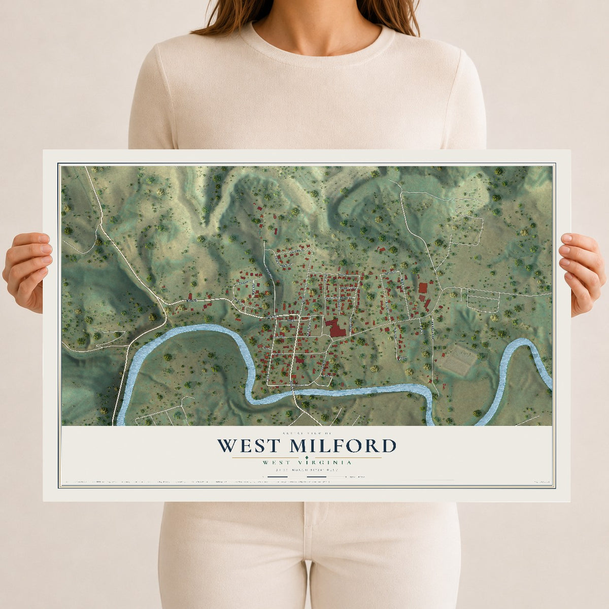 Map of West Milford, West Virginia, 12 x 18 inch unframed archival matte print