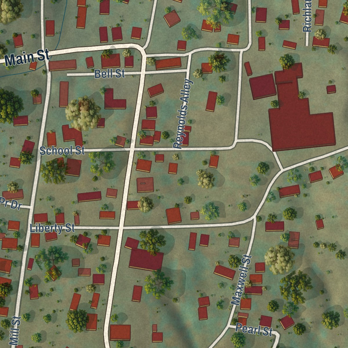Close-up of the map of West Milford, West Virginia print showing street and building detail