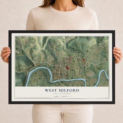 Map of West Milford, West Virginia, 12 x 18 inch print in a black wood frame