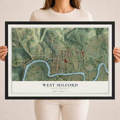 Map of West Milford, West Virginia, 18 x 24 inch print in a black wood frame