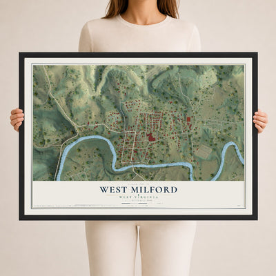 Map of West Milford, West Virginia, 24 x 36 inch print in a black wood frame