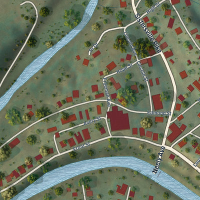 Close-up of the map of West Union, West Virginia print showing street and building detail