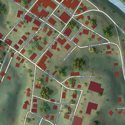 Second close-up of the map of West Union, West Virginia print showing more streets and buildings