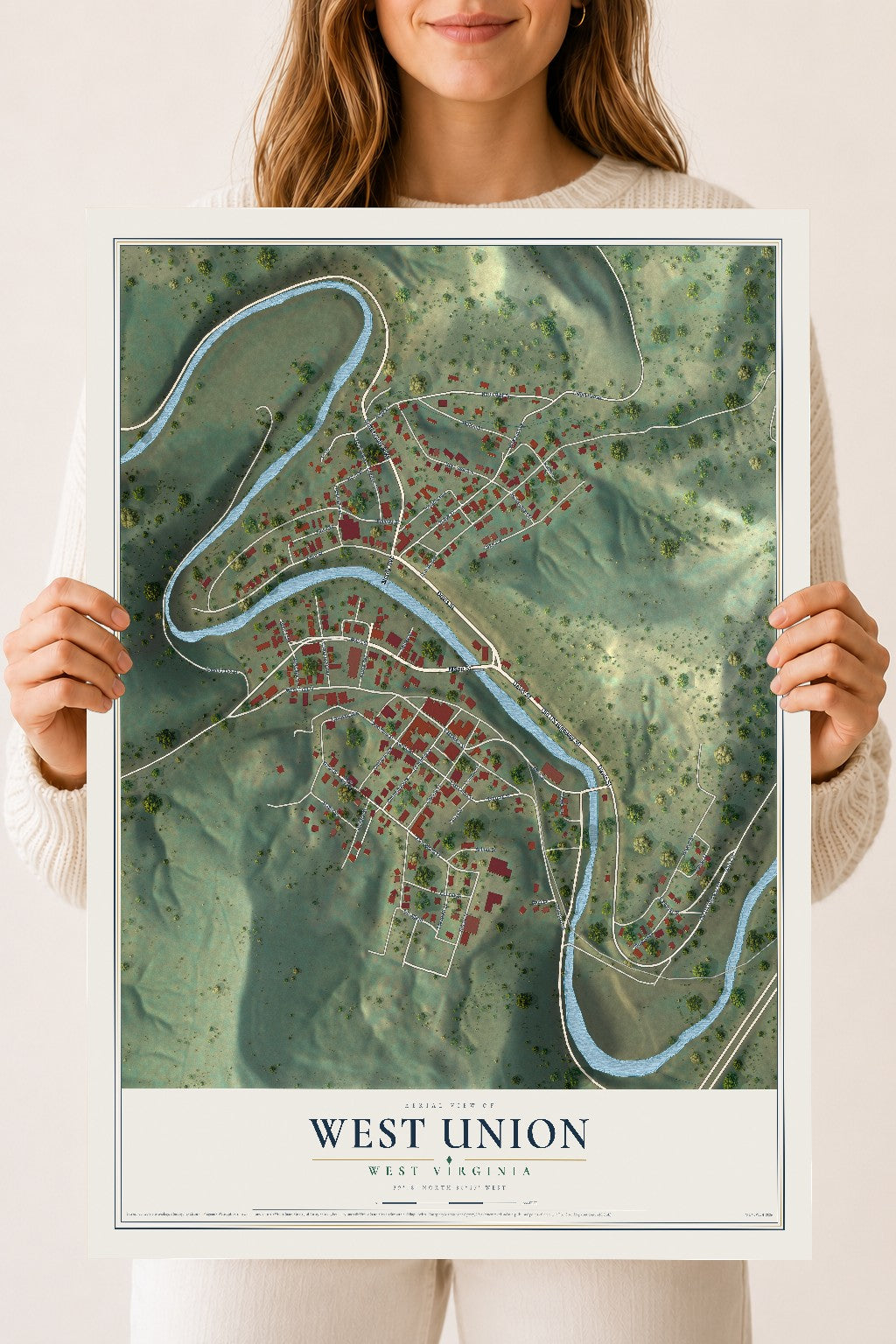 Map of West Union, West Virginia, 18 x 24 inch unframed archival matte print