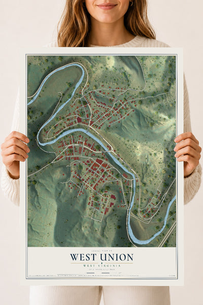 Map of West Union, West Virginia, 18 x 24 inch unframed archival matte print