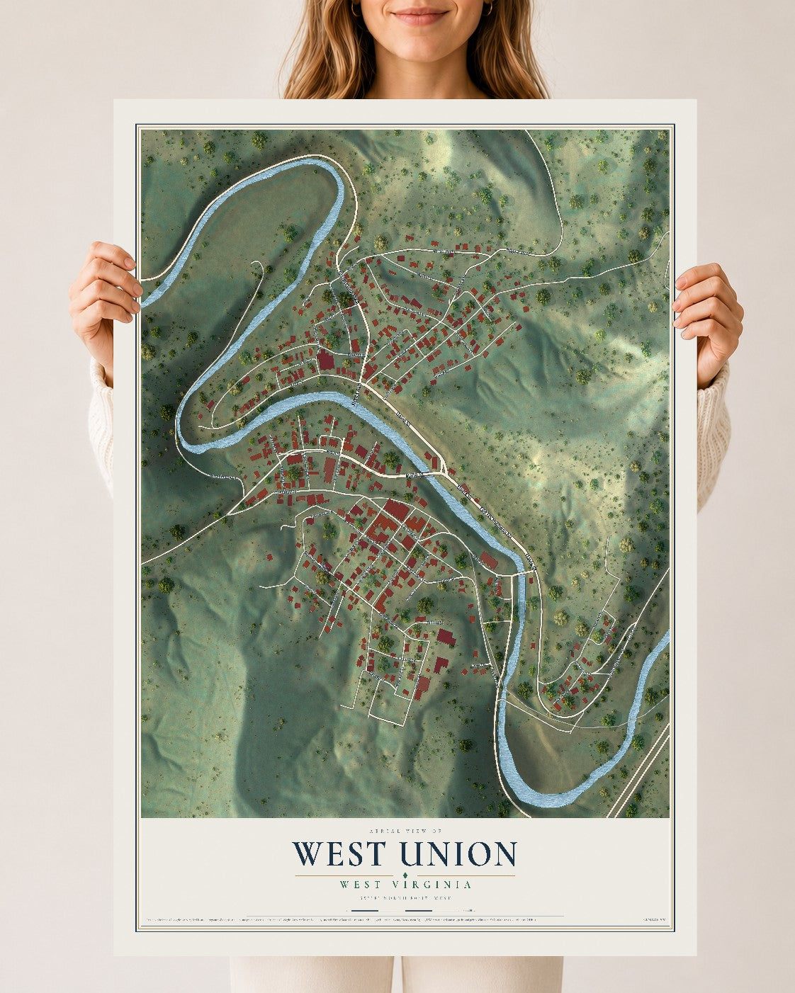 Map of West Union, West Virginia, 24 x 36 inch unframed archival matte print