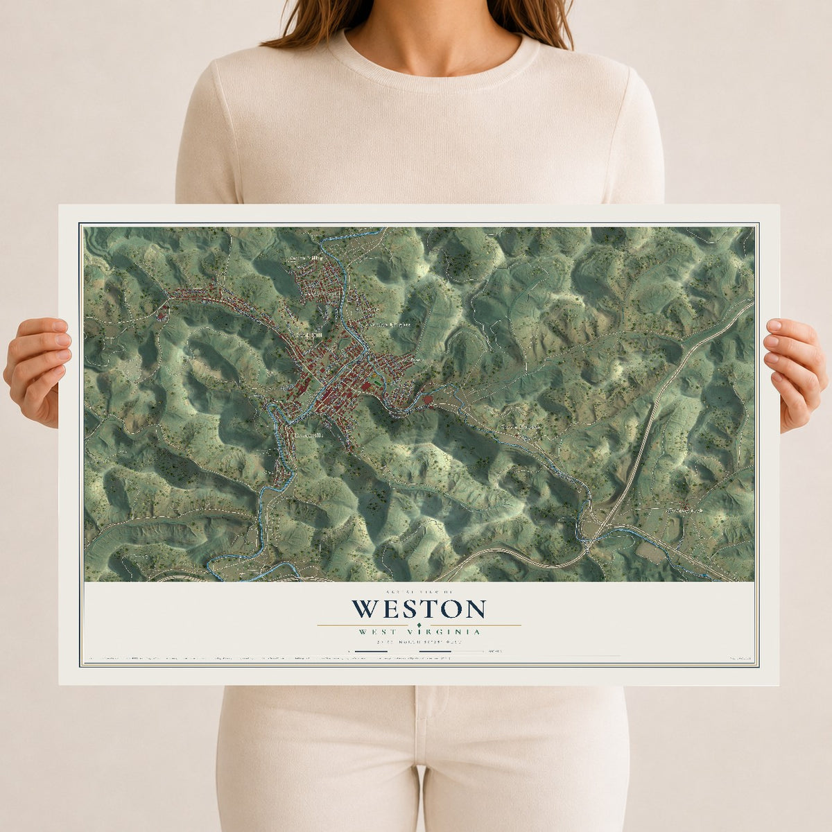 Map of Weston, West Virginia, 12 x 18 inch unframed archival matte print
