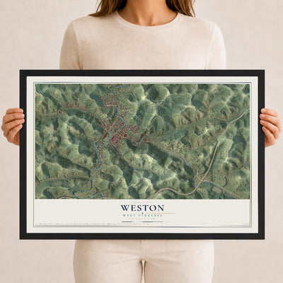 Map of Weston, West Virginia, 12 x 18 inch print in a black wood frame