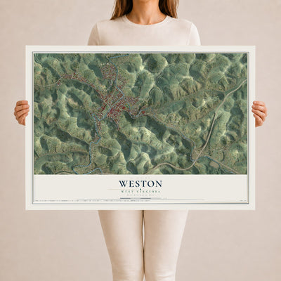 Map of Weston, West Virginia, 24 x 36 inch unframed archival matte print