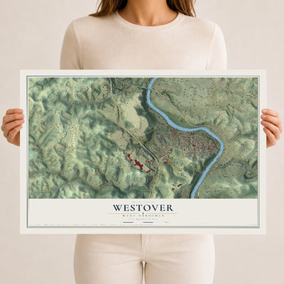 Map of Westover, West Virginia, 12 x 18 inch unframed archival matte print