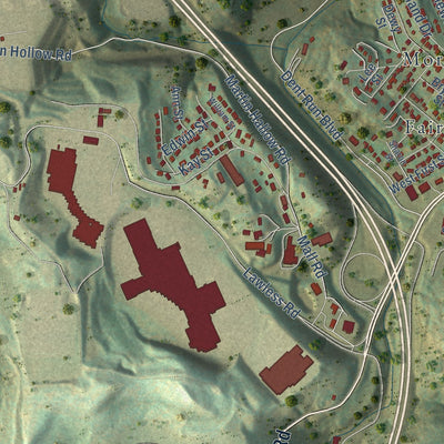 Second close-up of the map of Westover, West Virginia print showing more streets and buildings