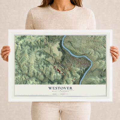 Map of Westover, West Virginia, 12 x 18 inch print in a white wood frame