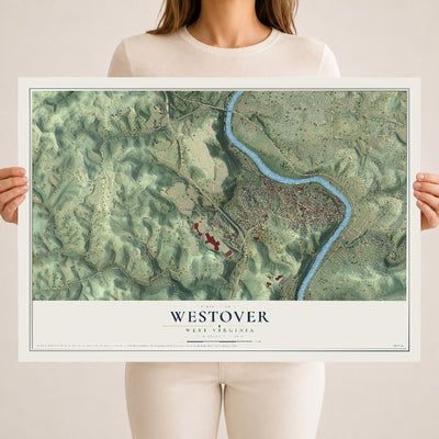 Map of Westover, West Virginia, 18 x 24 inch unframed archival matte print