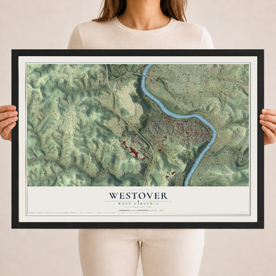 Map of Westover, West Virginia, 18 x 24 inch print in a black wood frame