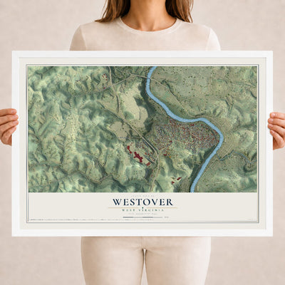 Map of Westover, West Virginia, 18 x 24 inch print in a white wood frame