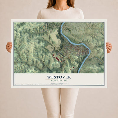 Map of Westover, West Virginia, 24 x 36 inch unframed archival matte print