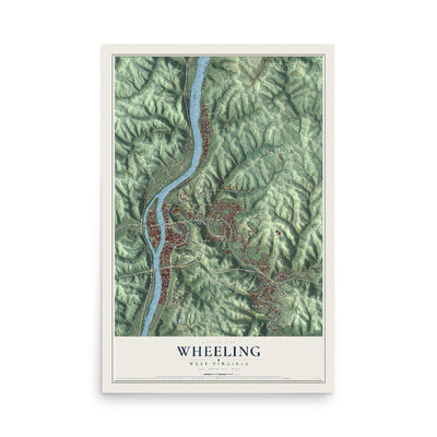 Map of Wheeling, West Virginia, 12 x 18 inch unframed archival matte print