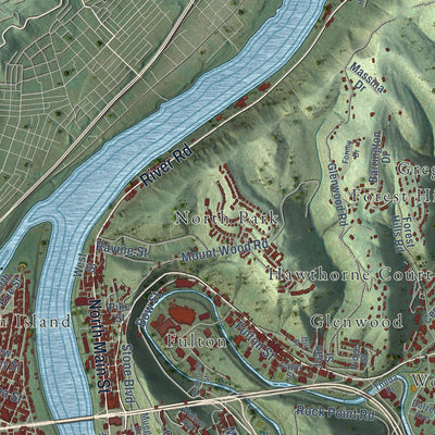 Close-up of the map of Wheeling, West Virginia print showing street and building detail