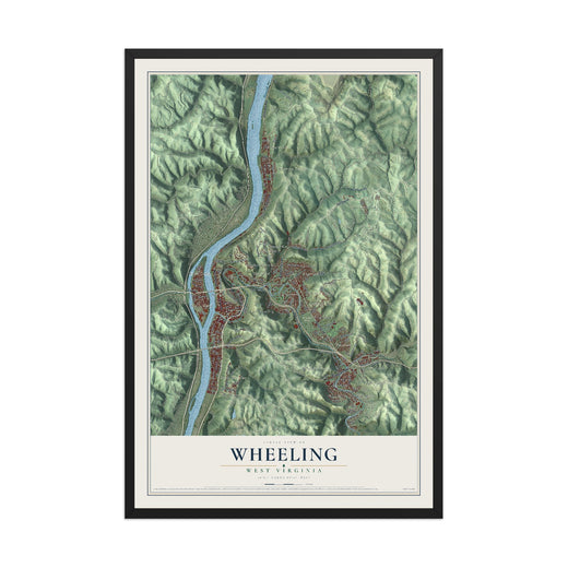 Map of Wheeling, West Virginia, 12 x 18 inch print in a black wood frame