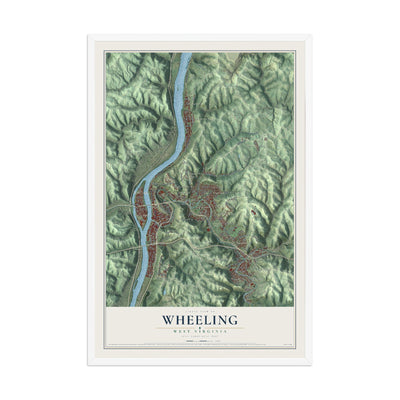 Map of Wheeling, West Virginia, 12 x 18 inch print in a white wood frame