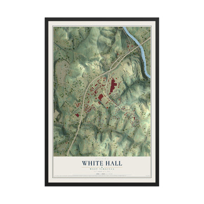 Map of White Hall, West Virginia, 12 x 18 inch print in a black wood frame