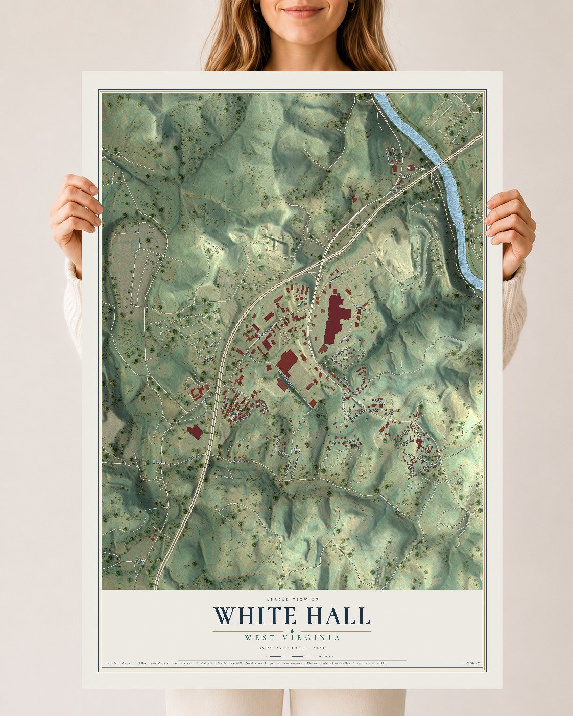 Map of White Hall, West Virginia, 24 x 36 inch unframed archival matte print