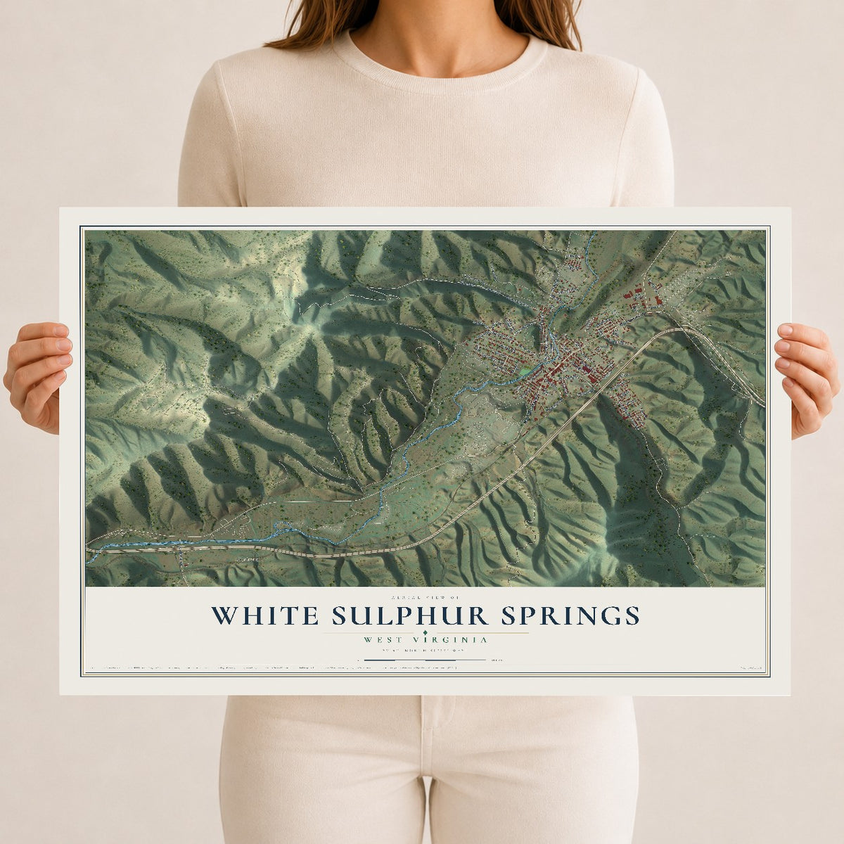 Map of White Sulphur Springs, West Virginia, 12 x 18 inch unframed archival matte print