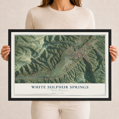 Map of White Sulphur Springs, West Virginia, 12 x 18 inch print in a black wood frame