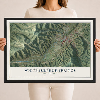Map of White Sulphur Springs, West Virginia, 18 x 24 inch print in a black wood frame