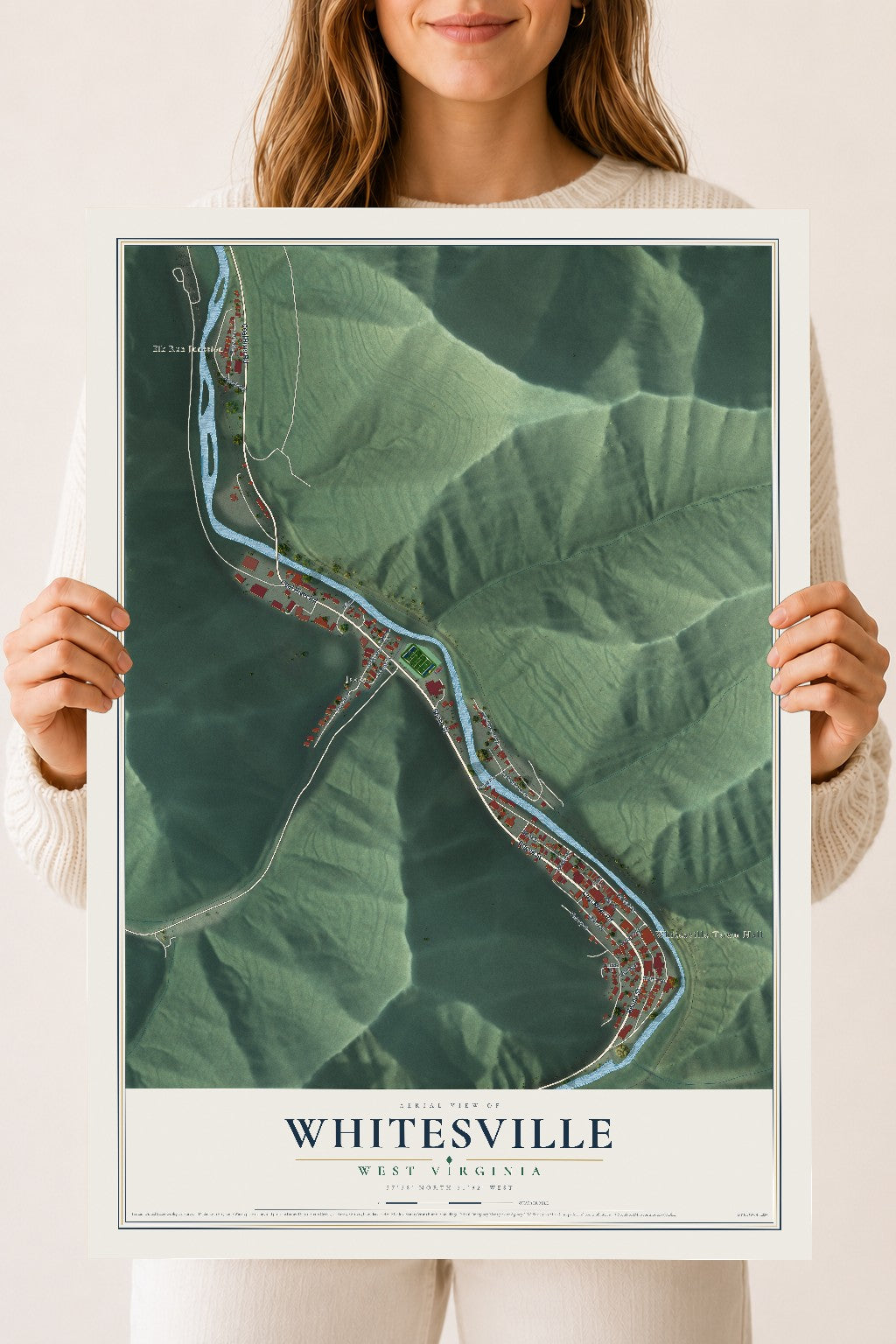 Map of Whitesville, West Virginia, 18 x 24 inch unframed archival matte print