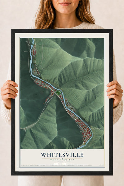Map of Whitesville, West Virginia, 18 x 24 inch print in a black wood frame