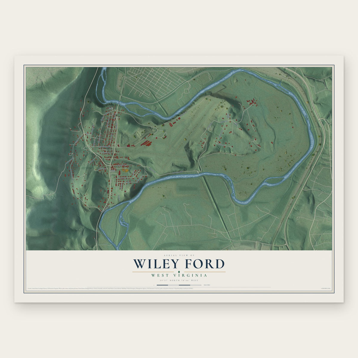 Wiley Ford, West Virginia map print, the full design