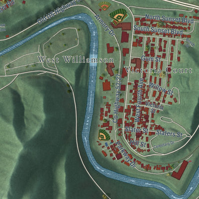 Second close-up of the map of Williamson, West Virginia print showing more streets and buildings