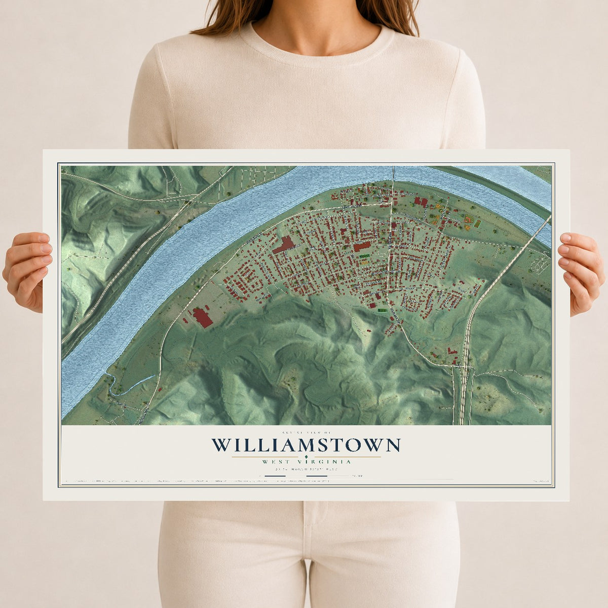 Map of Williamstown, West Virginia, 12 x 18 inch unframed archival matte print