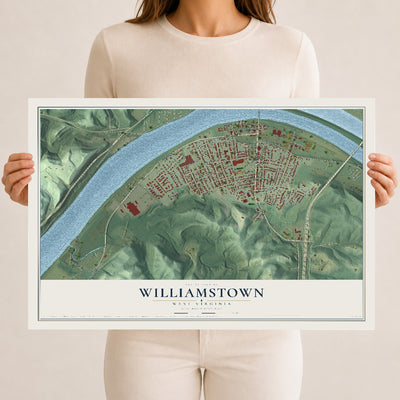Map of Williamstown, West Virginia, 12 x 18 inch unframed archival matte print