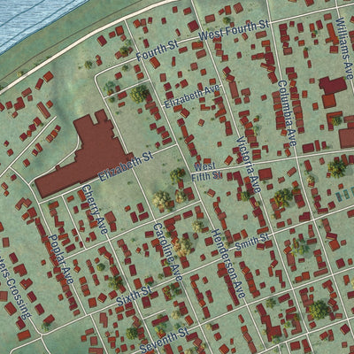 Close-up of the map of Williamstown, West Virginia print showing street and building detail