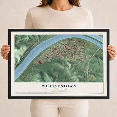 Map of Williamstown, West Virginia, 12 x 18 inch print in a black wood frame